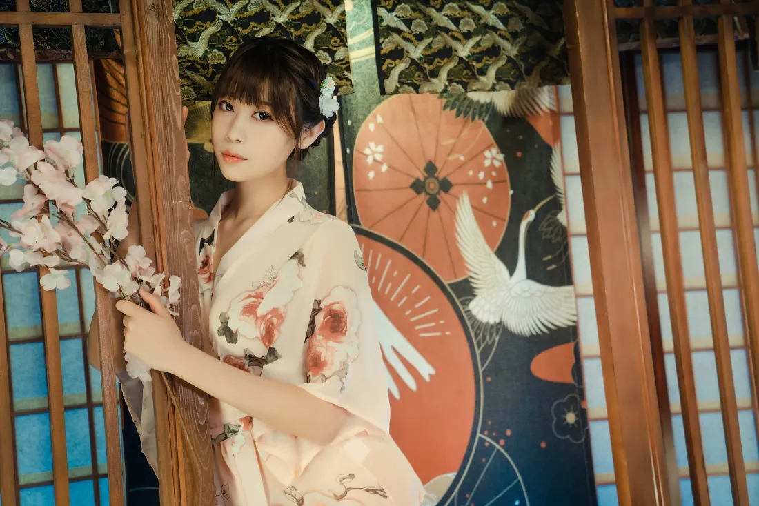 2k古风美女壁纸｜日式背景图片 - 樱花仙鹤和服「哲风壁纸」