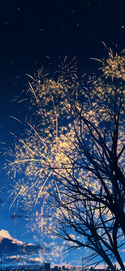 烟花夜景手机壁纸｜夜空背景图片 - 树木星空烟火「哲风壁纸」