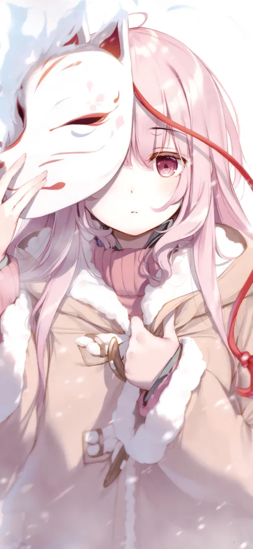 秦心手机壁纸｜东方project背景图片 - 粉发面具少女「哲风壁纸」