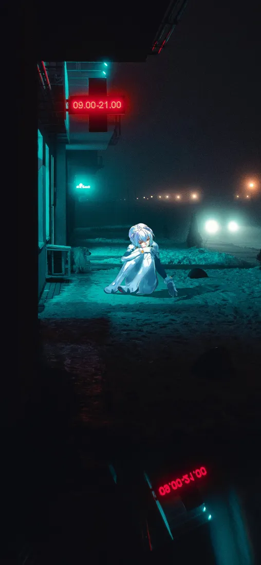 绫波丽手机壁纸｜新世纪福音战士背景图片 - 赛博朋克夜景「哲风壁纸」