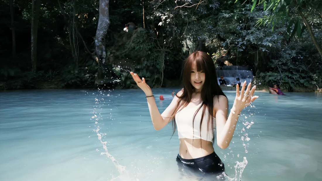 5k白衣美女壁纸｜湖水背景图片 - 自然风景玩水「哲风壁纸」