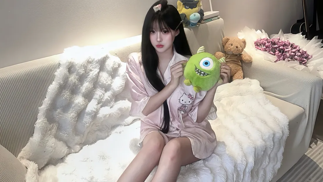 5k粉色睡衣美女壁纸｜室内背景图片 - 独眼仔泰迪熊「哲风壁纸」