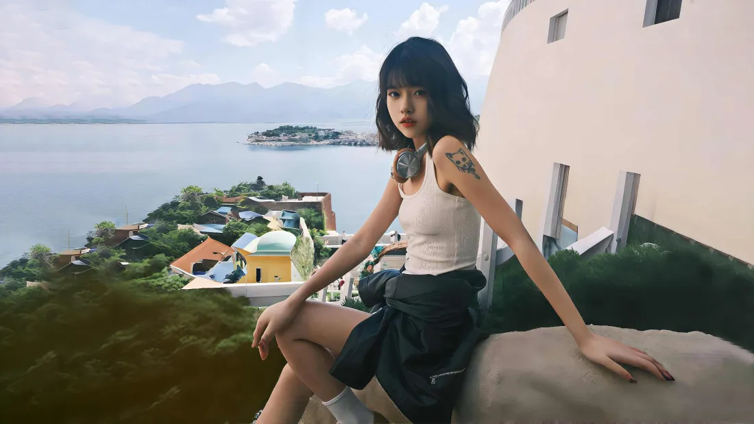 4k户外美女壁纸｜湖泊风景背景图片 - 绝色美女「哲风壁纸」