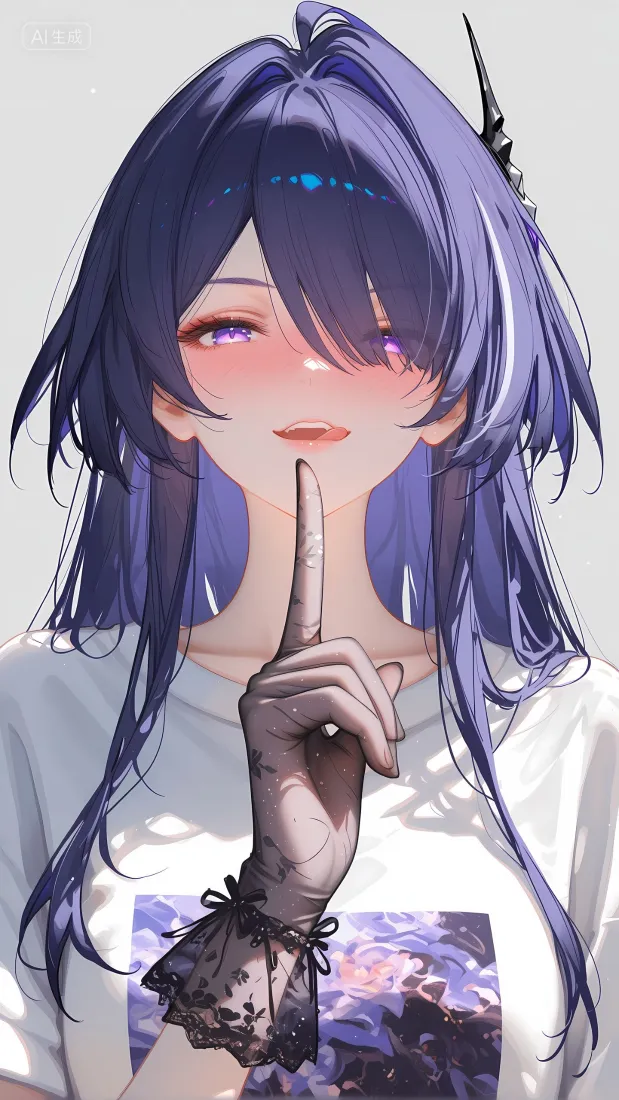 紫发女孩手机壁纸｜灰色背景图片 - 二次元少女「哲风壁纸」