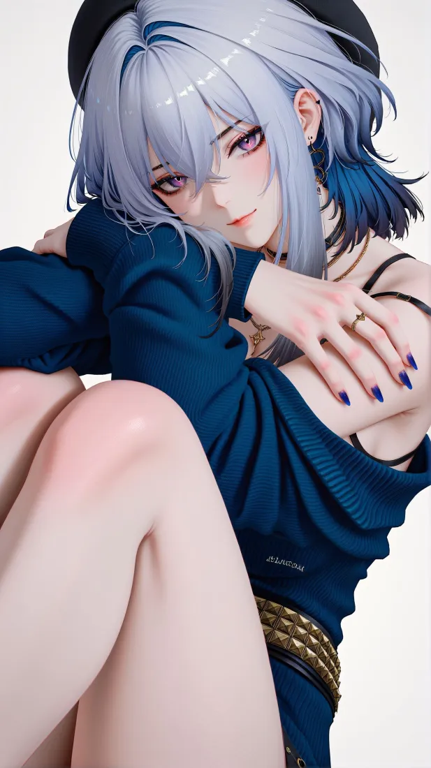 二次元女性角色手机壁纸｜蓝发背景图片 - 深蓝穿搭「哲风壁纸」