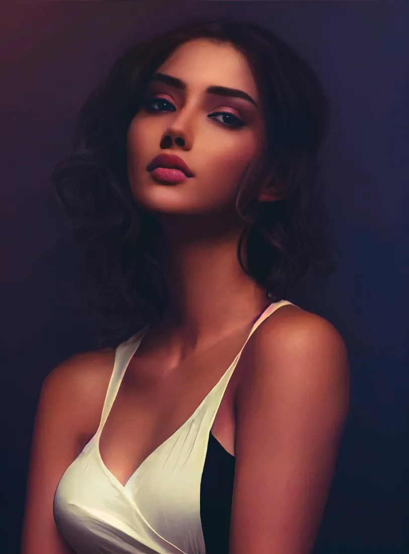 女性肖像手机壁纸｜暗色调背景图片 - 白色吊带「哲风壁纸」