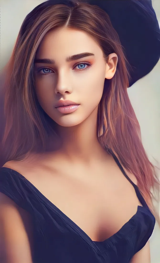 欧美女性肖像手机壁纸｜黑色服饰背景图 - 蓝眼睛「哲风壁纸」