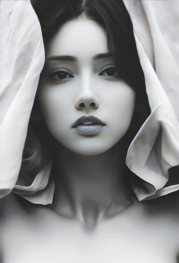 黑白人像手机壁纸｜灰调背景 - 黄种女性肖像「哲风壁纸」