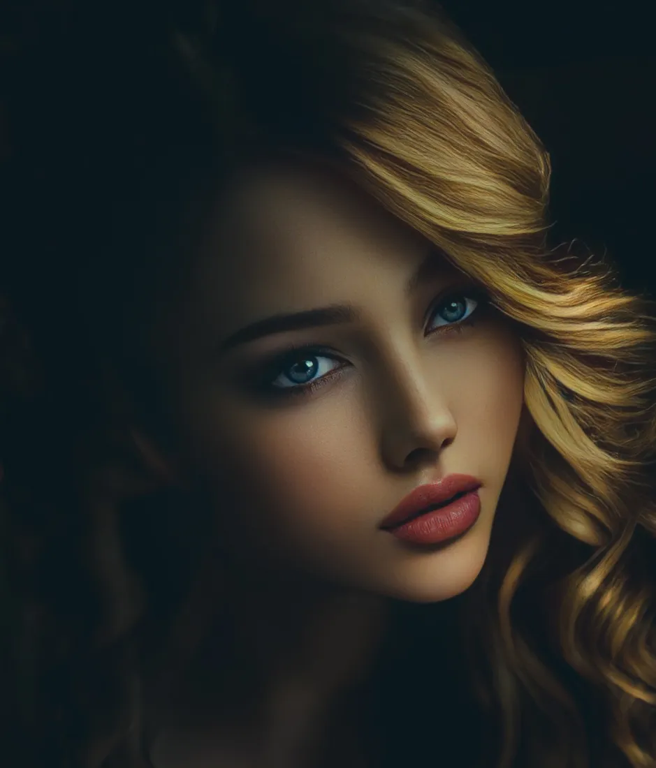 金发蓝眼女性手机壁纸｜深色背景图片 - 肖像「哲风壁纸」