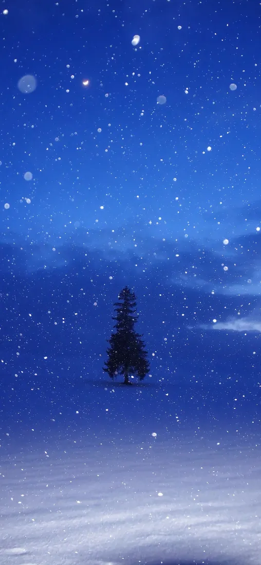 雪景松树手机壁纸｜夜晚下雪背景图片 - 蓝色夜空「哲风壁纸」