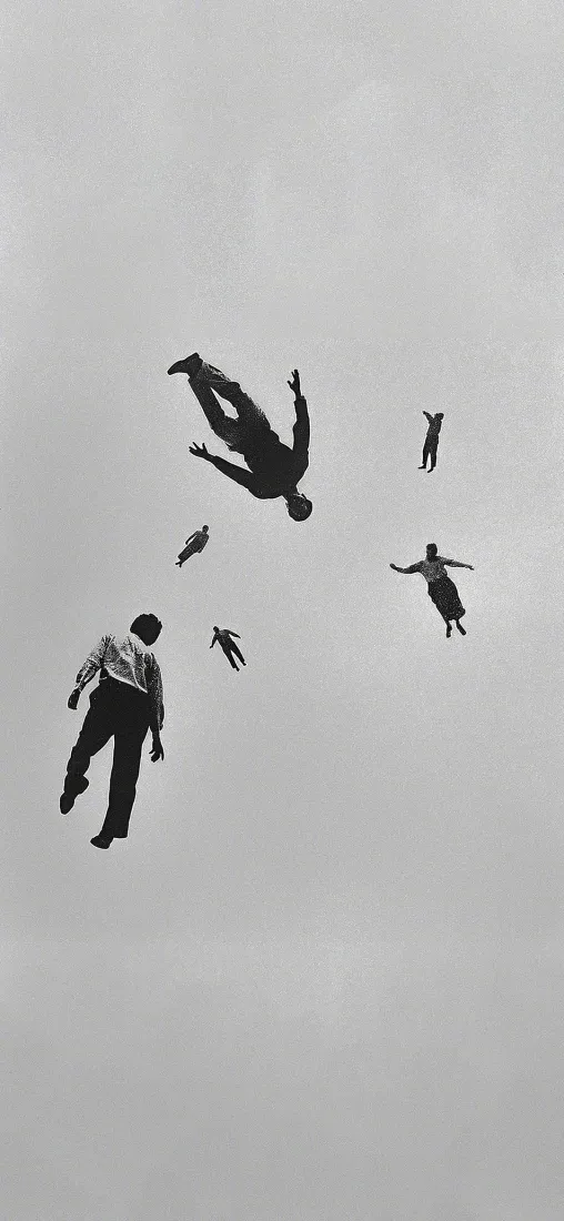 人物降落｜灰色背景图片 - 空中坠落剪影「哲风壁纸」