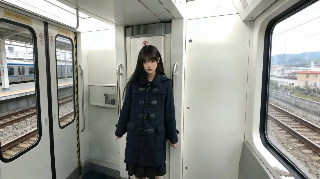 3k黑衣美女壁纸｜地铁车厢背景图 - 铁轨站台「哲风壁纸」