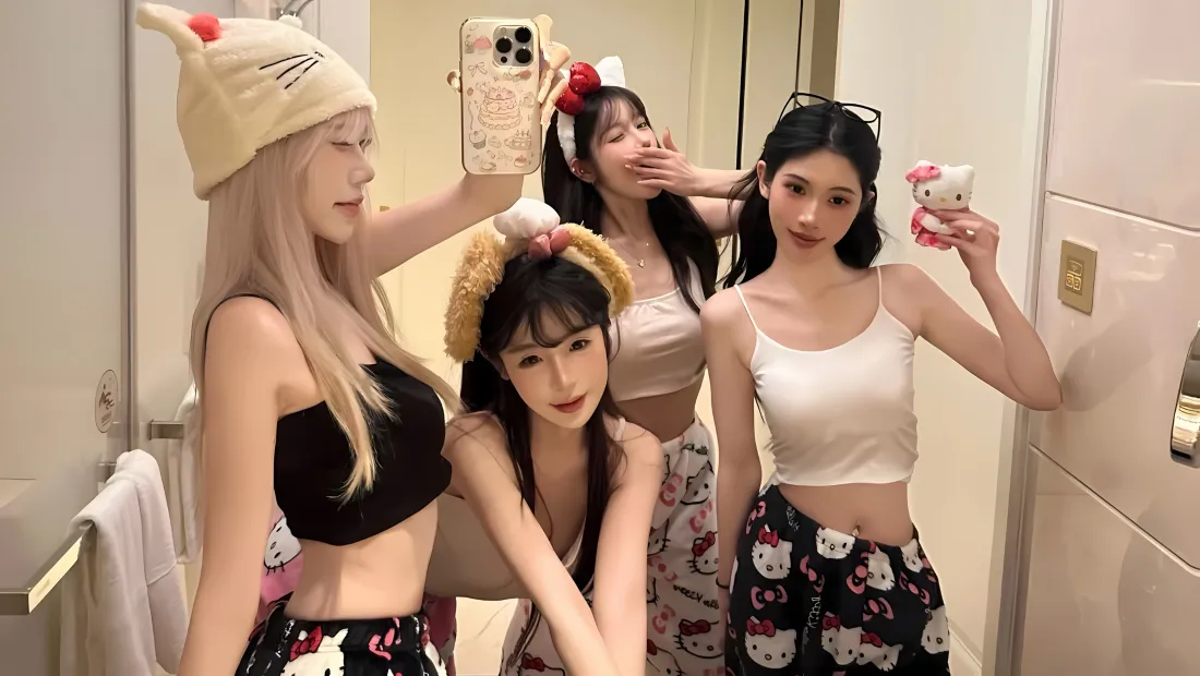 3k美女闺蜜壁纸｜浴室自拍背景图片 - 凯蒂猫「哲风壁纸」