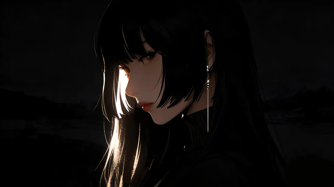 4k动漫少女壁纸｜暗黑背景 - 侧脸高冷4K「哲风壁纸」