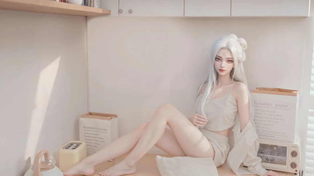 8k诛仙小白壁纸｜复古居家背景图 - 白发居家服「哲风壁纸」