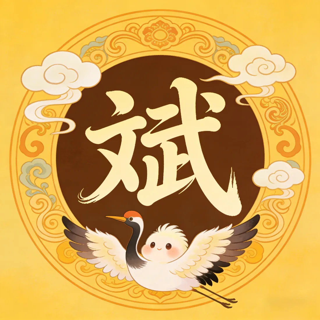 鹤 斌 传统纹样手机壁纸｜黄色背景 - 祥云「哲风壁纸」