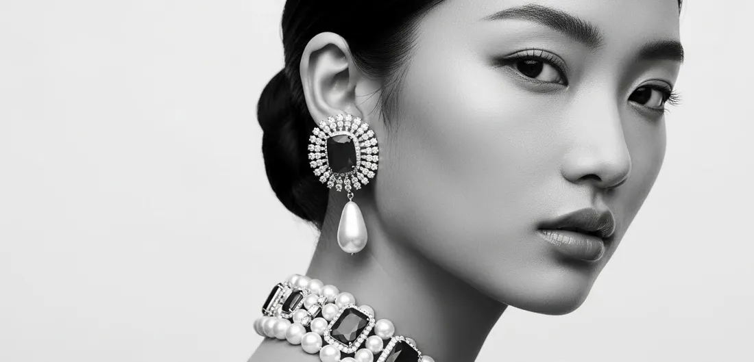3k黑白女性肖像壁纸｜珠宝配饰背景 - 时尚摄影「哲风壁纸」