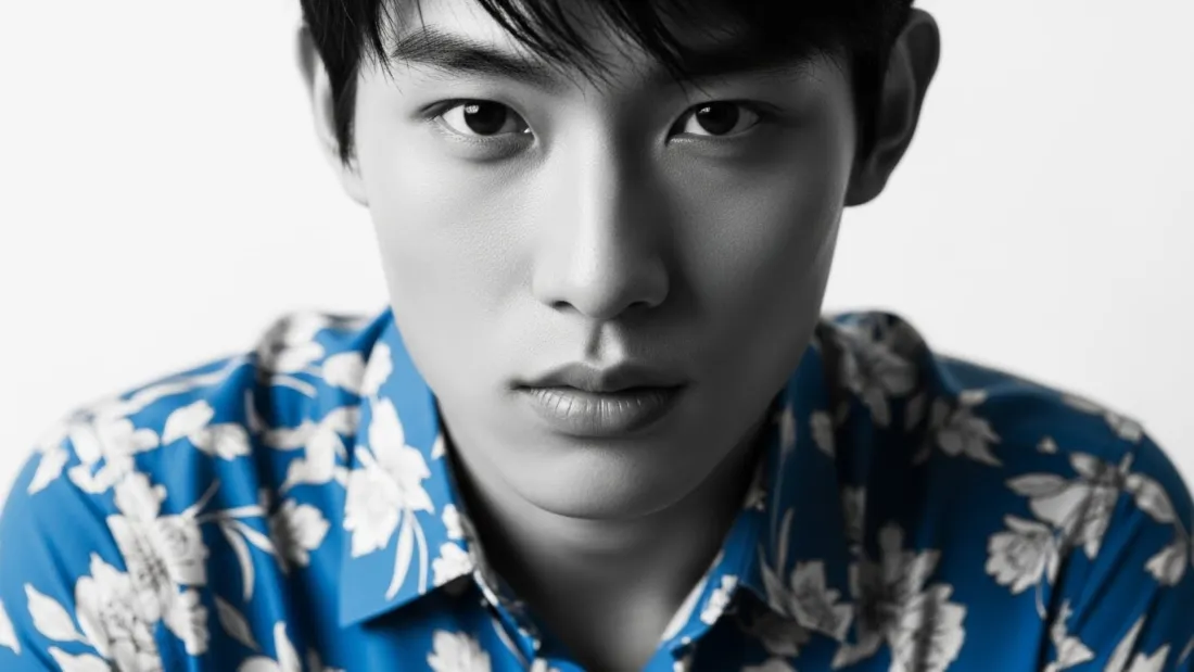 3k男性蓝花衬衫壁纸｜简约白背景图片 - 摄影艺术「哲风壁纸」