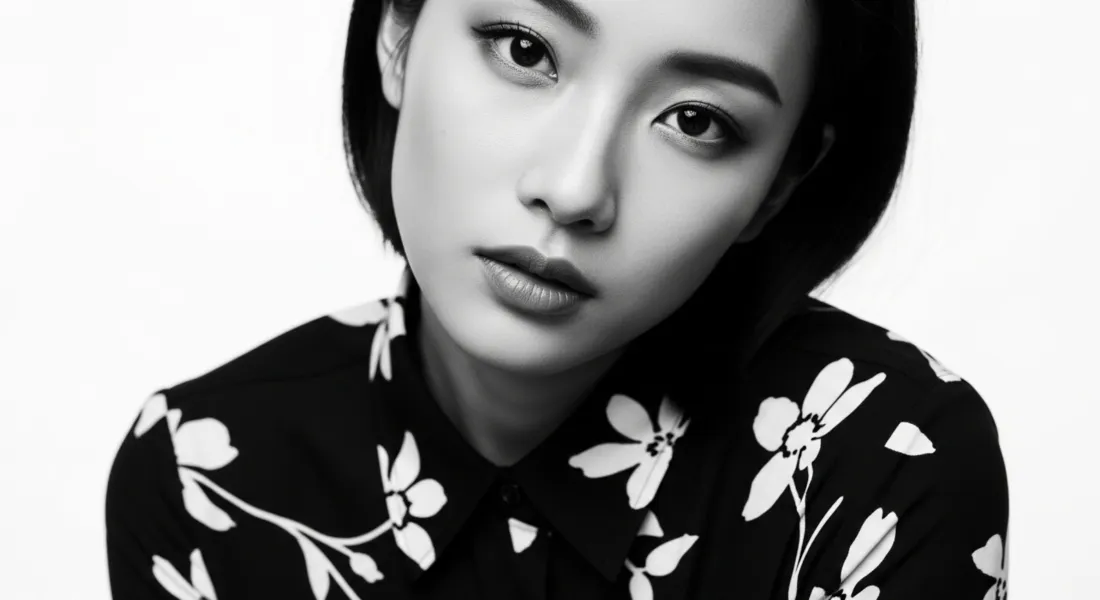 3k短发女性壁纸｜黑白背景图片 - 花卉图案上衣「哲风壁纸」