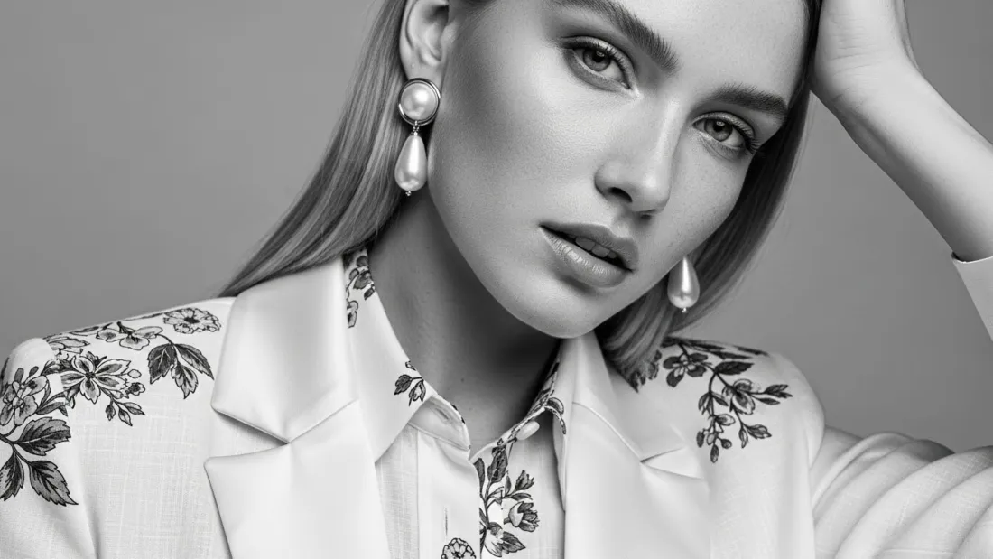 3k长发模特壁纸｜黑白写真背景图片 - 珍珠耳环「哲风壁纸」