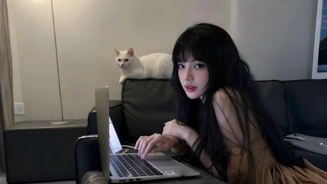 4k白猫长发美女壁纸｜沙发背景 - 笔记本电脑「哲风壁纸」