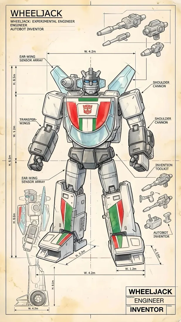 Wheeljack手机壁纸｜变形金刚G1 - 机械设计图纸「哲风壁纸」