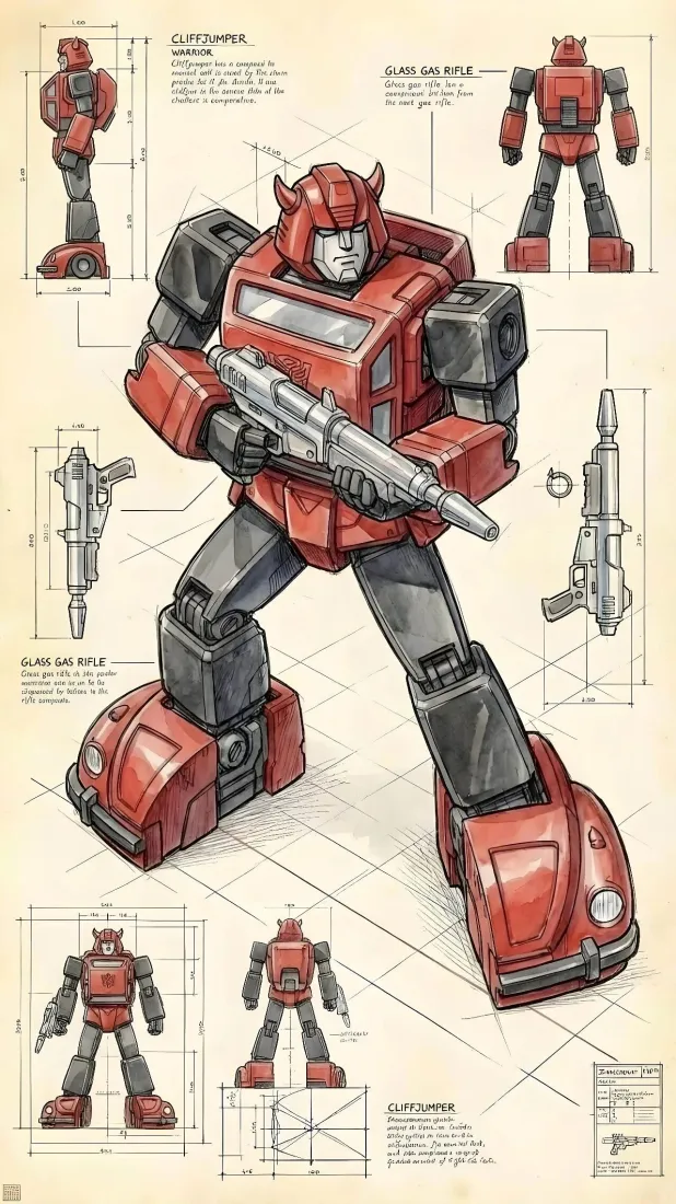 变形金刚G1手机壁纸｜红色机器人背景图 - 机械设计图「哲风壁纸」