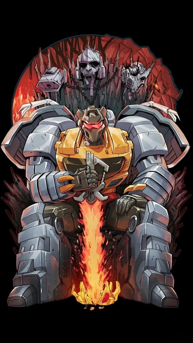 G1变形金刚手机壁纸｜机械火焰背景 - 机器人王座「哲风壁纸」