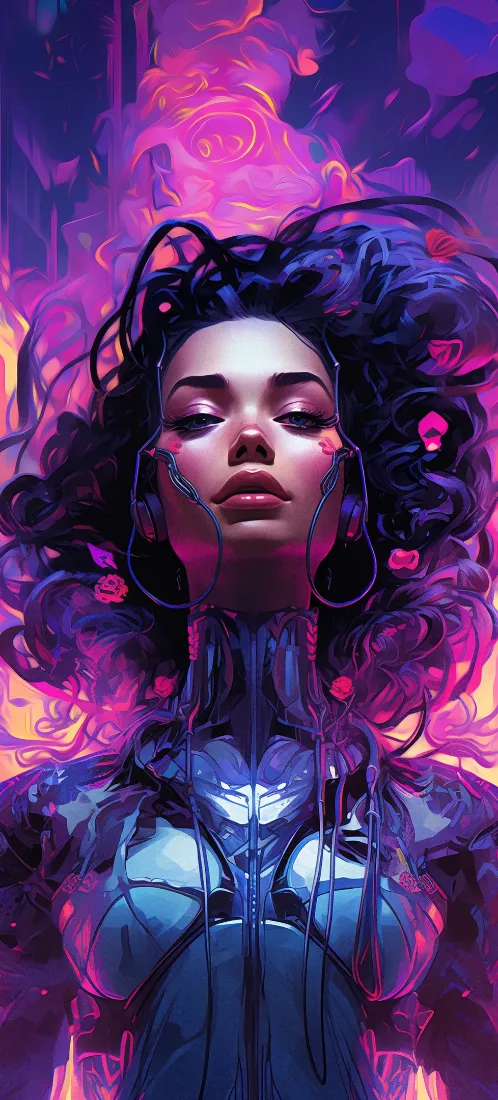 赛博机械女性手机壁纸｜人工智能背景图 - 紫色科幻「哲风壁纸」