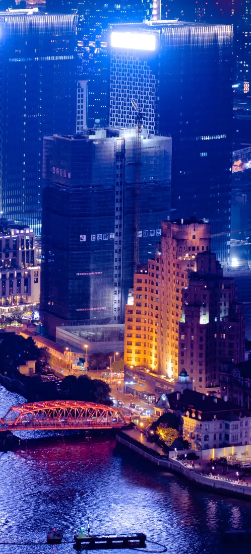城市夜景手机壁纸｜江景背景图片 - 桥梁高楼灯光「哲风壁纸」