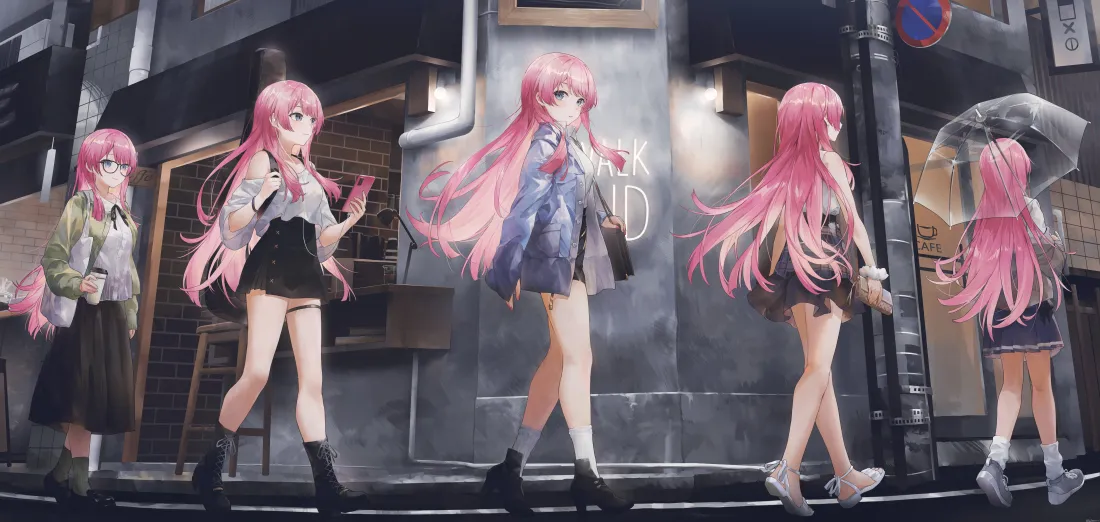 10k粉色头发少女壁纸｜街道背景 - 漫画「哲风壁纸」