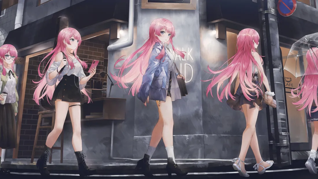 4k粉色头发动漫少女壁纸｜街头背景图片 - 时尚穿搭「哲风壁纸」