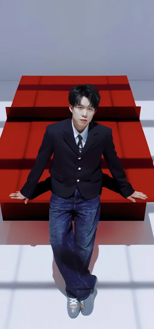 王楚钦手机壁纸｜红色阶梯背景图片 - 帅气乒乓球运动员「哲风壁纸」