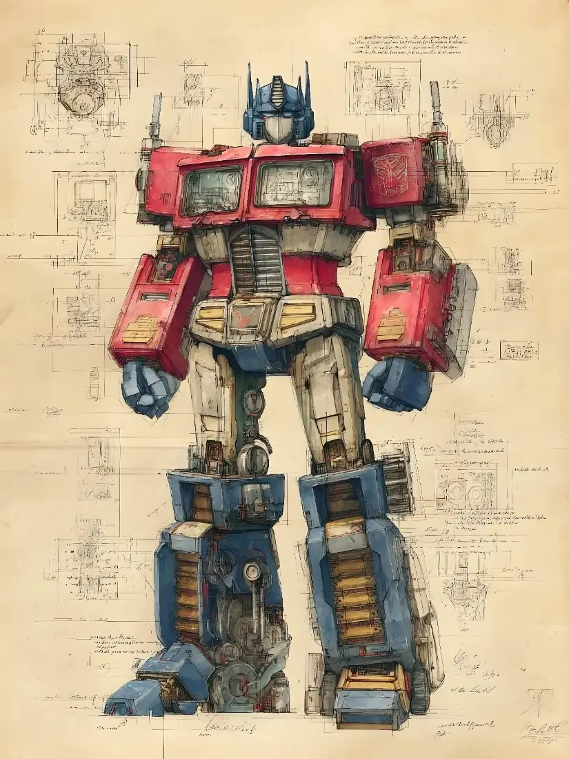 擎天柱手机壁纸｜手绘线稿背景图片 - G1变形金刚「哲风壁纸」