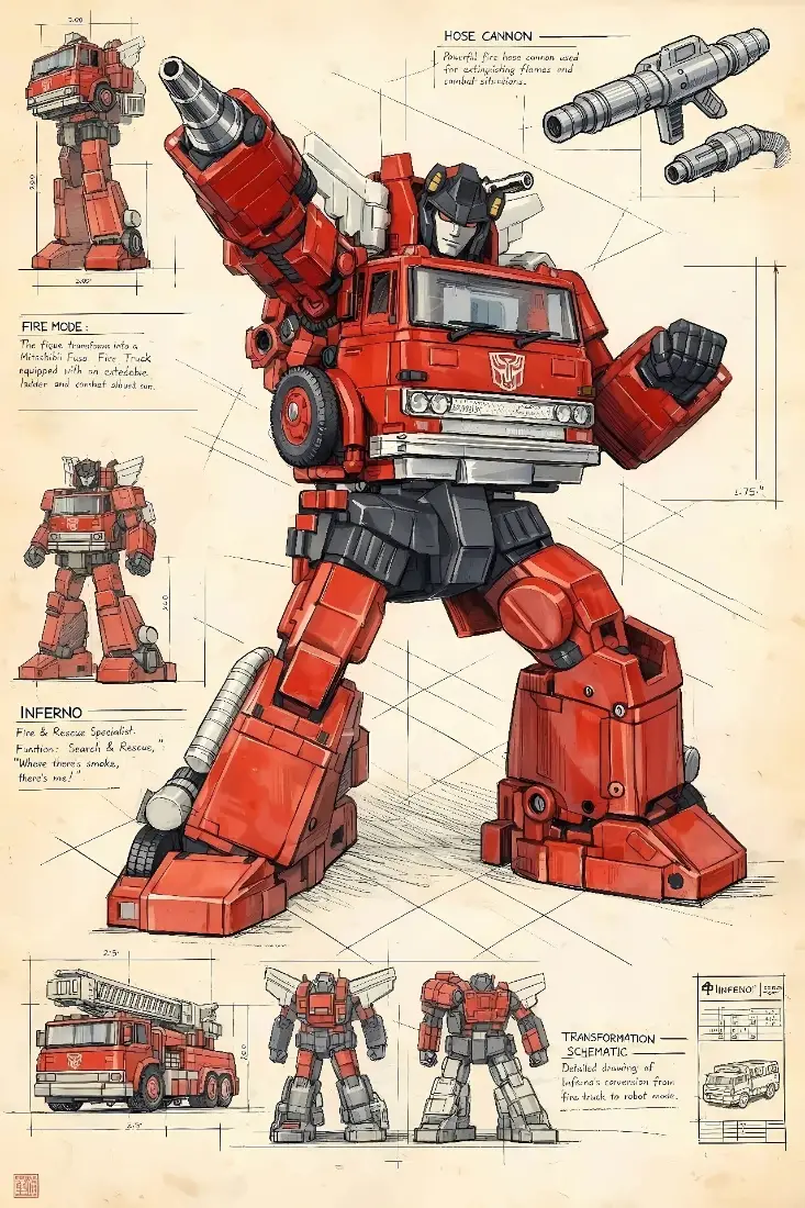 G1变形金刚手机壁纸｜消防车设定稿背景图片 - 机甲「哲风壁纸」