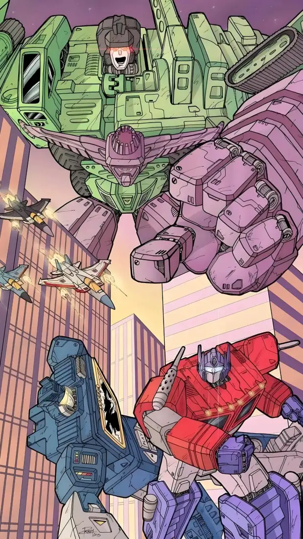 大力神手机壁纸｜城市背景图片 - 变形金刚机甲对决「哲风壁纸」