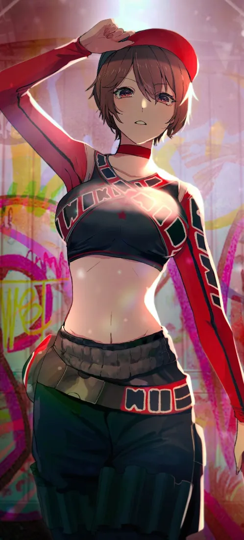 红帽短发少女手机壁纸｜涂鸦背景图片 - 酷飒漫画「哲风壁纸」