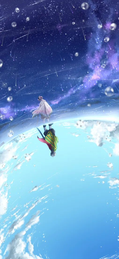 鬼灭之刃手机壁纸｜星空海面背景图片 - 蝴蝶忍富冈义勇「哲风壁纸」