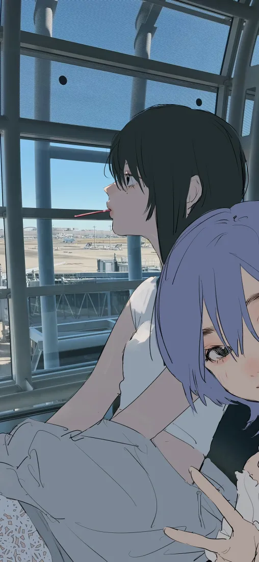 二次元少女手机壁纸｜机场等候区背景图片 - 清新日系「哲风壁纸」