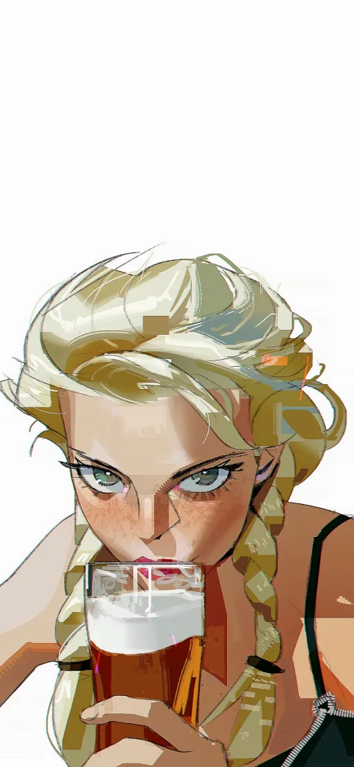 双辫金发少女手机壁纸｜白色背景图片 - 啤酒插画「哲风壁纸」