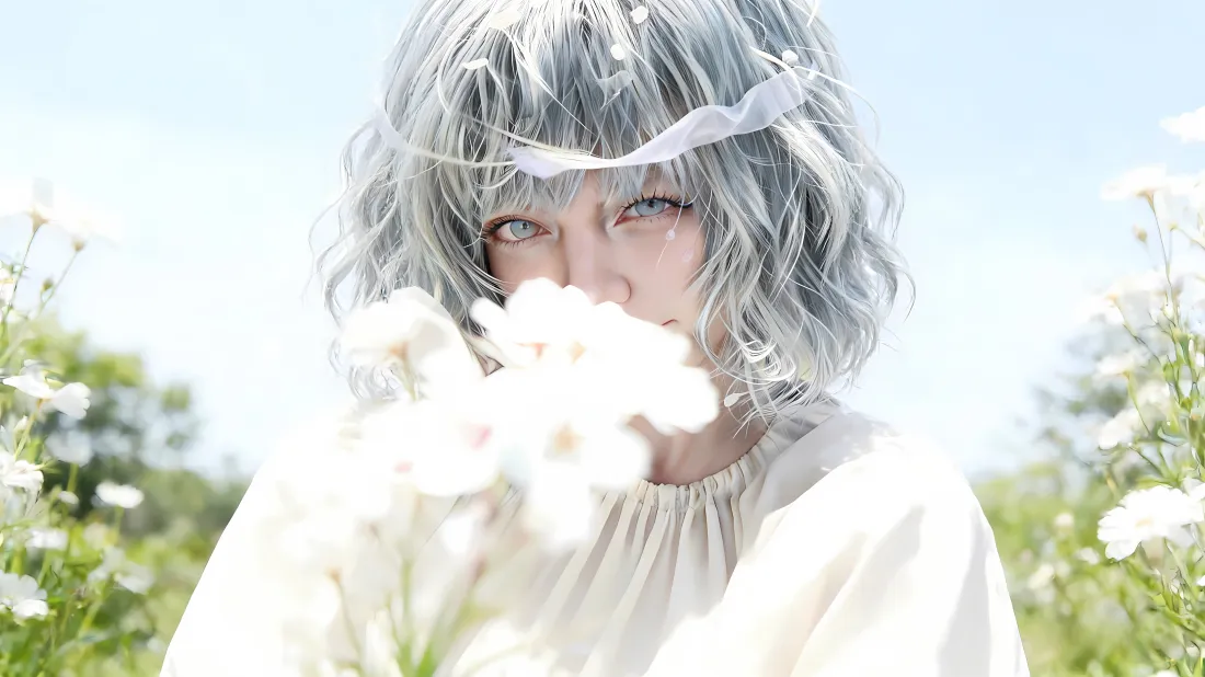 5k艾米莉壁纸｜户外花丛背景图片 - 生化危机9「哲风壁纸」