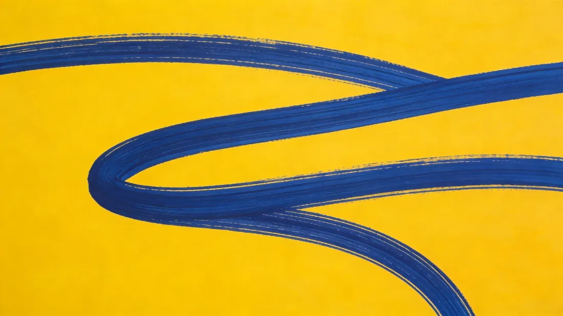 3k简约壁纸｜黄蓝撞色背景图片 - 抽象艺术线条「哲风壁纸」