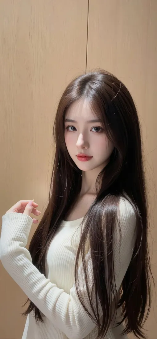 清纯长发美女手机壁纸｜浅棕背景图片 - Ios风格「哲风壁纸」