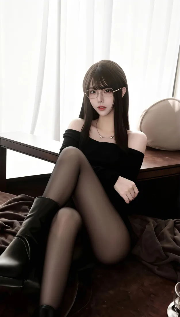 眼镜黑丝美女手机壁纸｜卧室居家背景图片 - IOS「哲风壁纸」