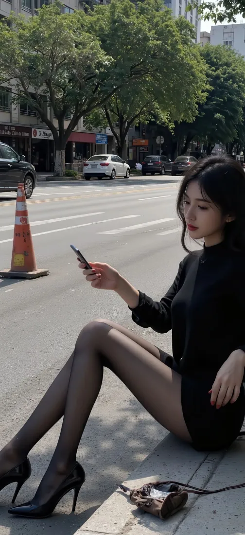 黑衣美女手机壁纸｜城市街景背景图片 - Ios风格「哲风壁纸」