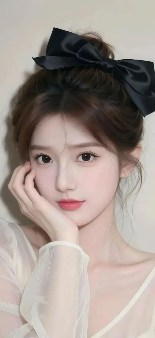 蝴蝶结美女手机壁纸｜浅灰背景图片 - iOS适用「哲风壁纸」