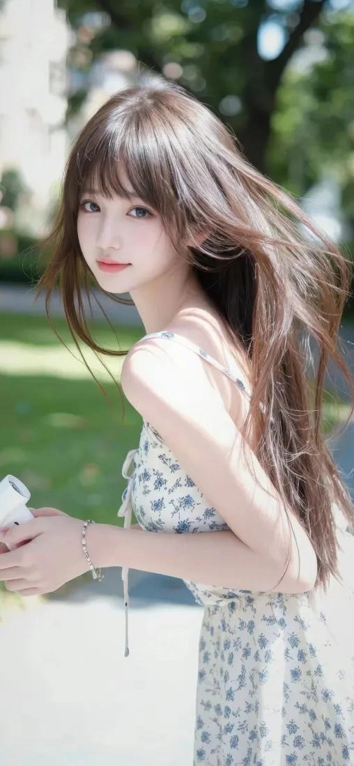 长发清纯美女手机壁纸｜户外草坪背景图片 - Ios适配「哲风壁纸」