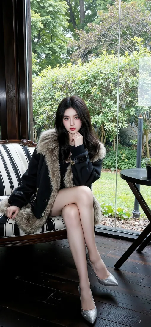 皮草美女手机壁纸｜绿植落地窗背景图片 - Ios适配「哲风壁纸」