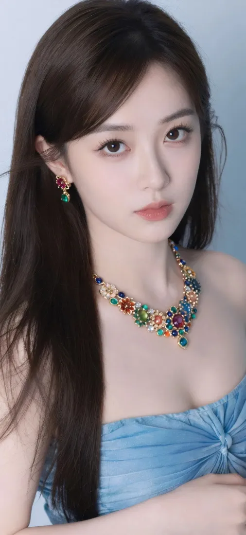 蓝衣美女手机壁纸｜淡蓝背景图片 - Ios适用「哲风壁纸」