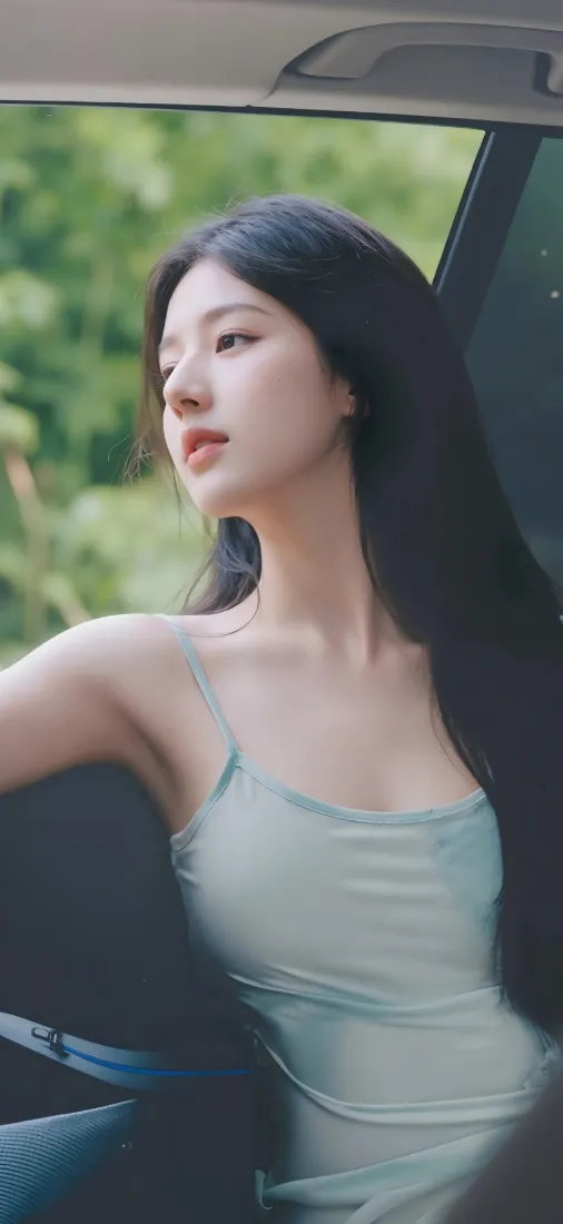 赵露思手机壁纸｜车内绿植背景图片 - 清新气质美女「哲风壁纸」